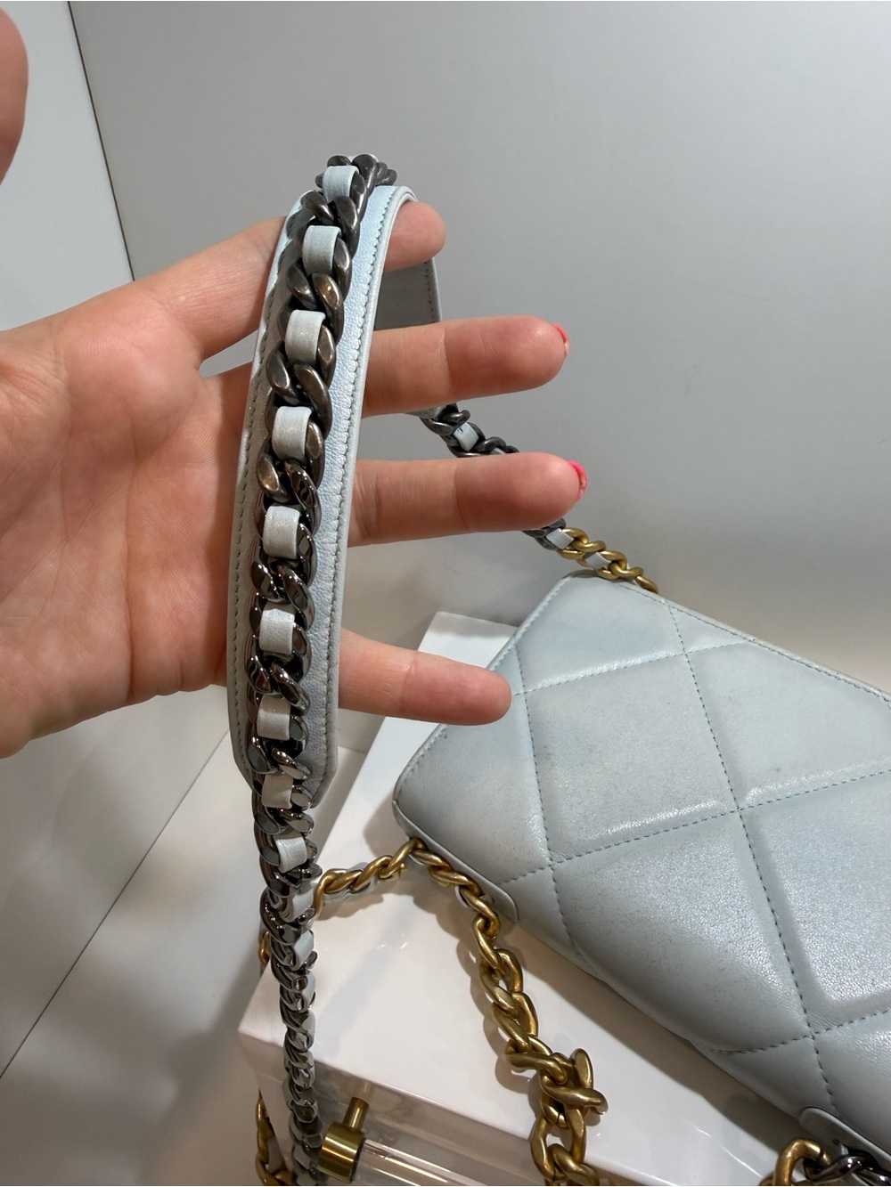 Chanel Light Blue Lambskin Wallet on Chain Crossbody Bag - Picture 7 of 13